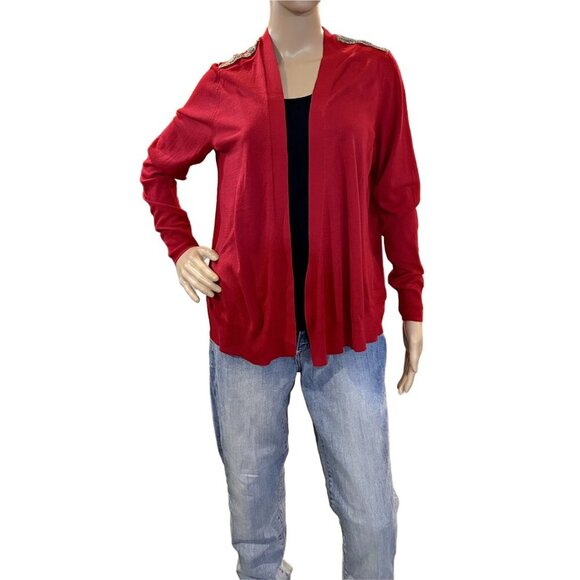GAP Sweaters - GAP Women's Open Draped Cardigan Gold Detail on Shoulders Red XL